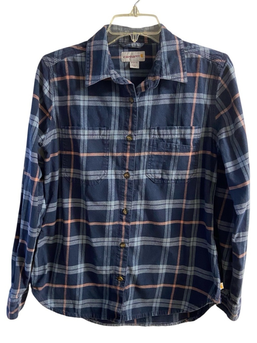 Carhartt flannel Navy and Light Blue Plaid Button-Down Shirt Medium